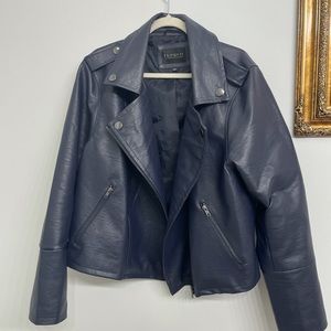 ELOQUII plus size navy leather jacket